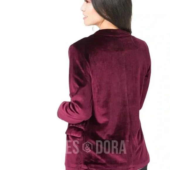 Agnes & Dora Burgundy Velvet Blazer Jacket Coat Fully Lined with Front Pockets - Picture 3 of 4